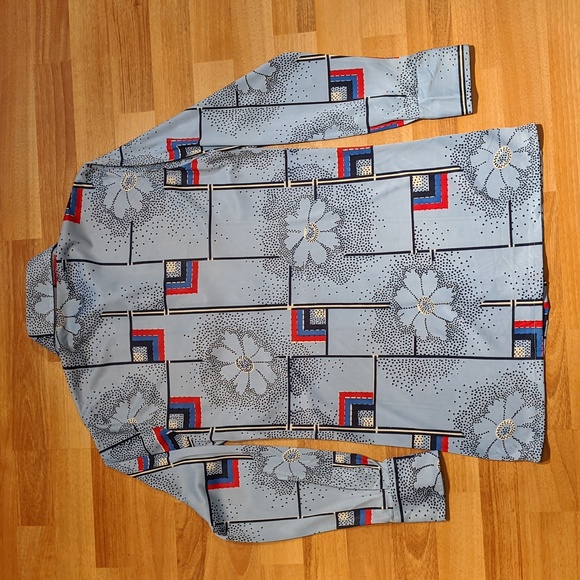 Vintage 70' blue floral and geometric patterned disco shirt by Pegasus - Picture 7 of 7